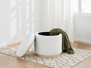 Coaster Remuda Boucle Upholstered Round Storage Ottoman Ivory