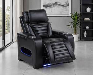 Coaster Zuma Faux Leather Upholstered Dual Power LED Recliner Black