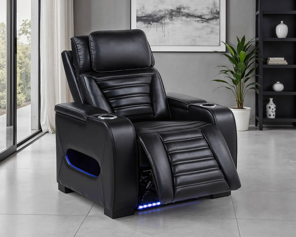 Coaster Zuma Faux Leather Upholstered Dual Power LED Recliner Black