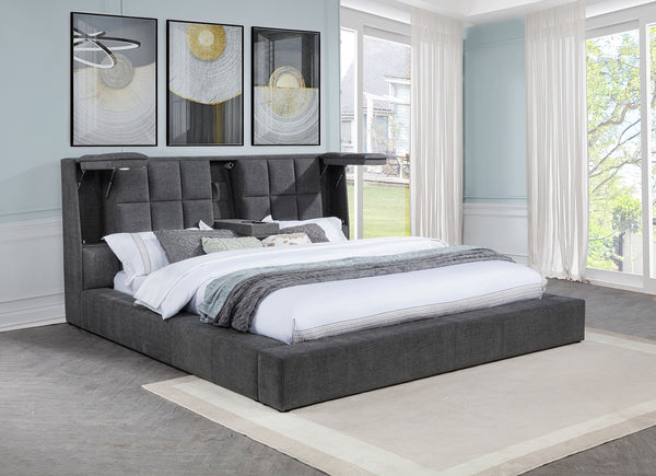 Coaster Dreux Upholstered Queen Panel Platform Bed Grey
