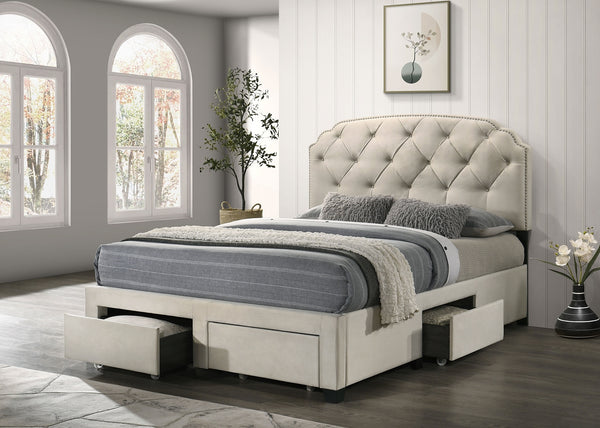 Coaster Marianna 4-Drawer Upholstered Queen Storage Bed Cream