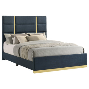 Coaster Ines 52-Inch Fabric Upholstered Queen Panel Bed Navy