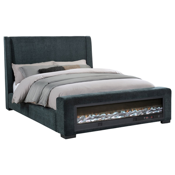 Coaster Preston Upholstered Queen Audio Flame Visualizer Bed Dark Blue
