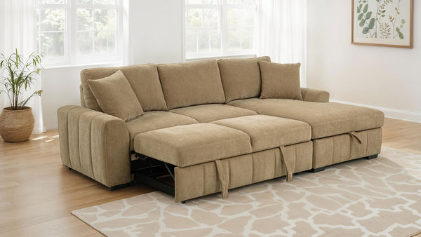 Coaster Pastrana Upholstered Sleeper Sectional Sofa Raf Chaise Camel