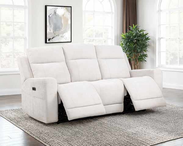 Coaster Kennett Chenille Upholstered Power Reclining Sofa Ivory