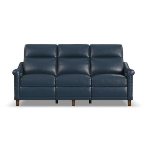 Flexsteel Elizabeth Leather Power Reclining Sofa with Power Headrest in Sea