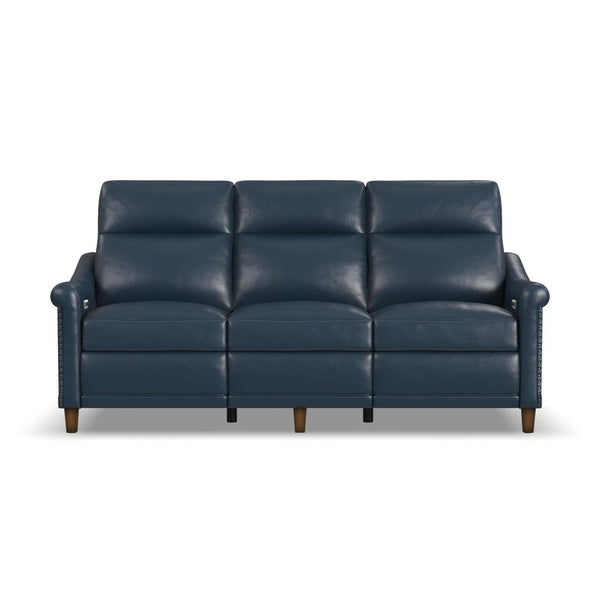 Flexsteel Elizabeth Leather Power Reclining Sofa with Power Headrest in Sea