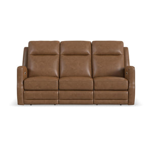 Flexsteel Maxwell Leather Power Reclining Sofa with Power Headrests and Lumbar in Cedar