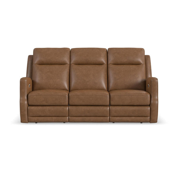 Flexsteel Maxwell Leather Power Reclining Sofa with Power Headrests and Lumbar in Cedar