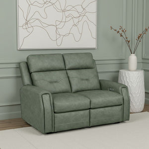 Flexsteel Zero Gravity Felix Leather Power Reclining Loveseat with Power Headrest, Lumbar, Heat & Massage in Verde