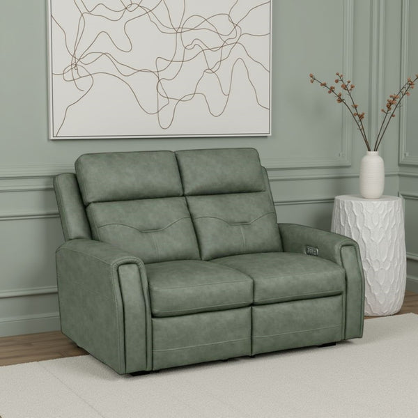Flexsteel Zero Gravity Felix Leather Power Reclining Loveseat with Power Headrest, Lumbar, Heat & Massage in Verde