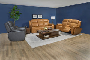 Flexsteel Zero Gravity Ziggy Leather Power Reclining Loveseat with Console, Power Headrest, Lumbar, Heat & Massage in Saddle