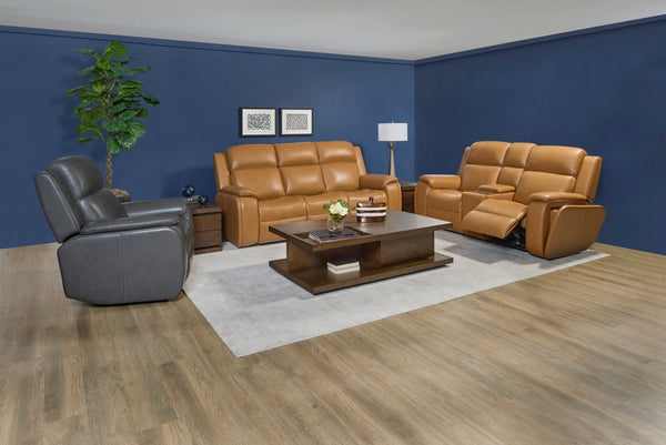 Flexsteel Zero Gravity Ziggy Leather Power Reclining Loveseat with Console, Power Headrest, Lumbar, Heat & Massage in Saddle