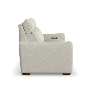 Flexsteel Ava Fabric Power Reclining Sofa with Power Headrest & Lumbar in Silver Lining