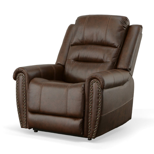 Flexsteel Oscar Fabric Power Lift Recliner with Right-Hand Control & Power Headrest in Pumpernickel