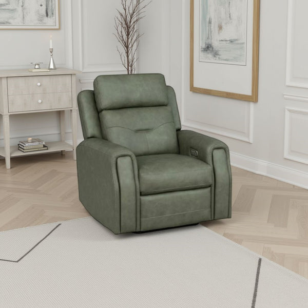 Flexsteel Zero Gravity Felix Leather Power Recliner with Power Headrest, Lumbar, Heat & Massage in Verde