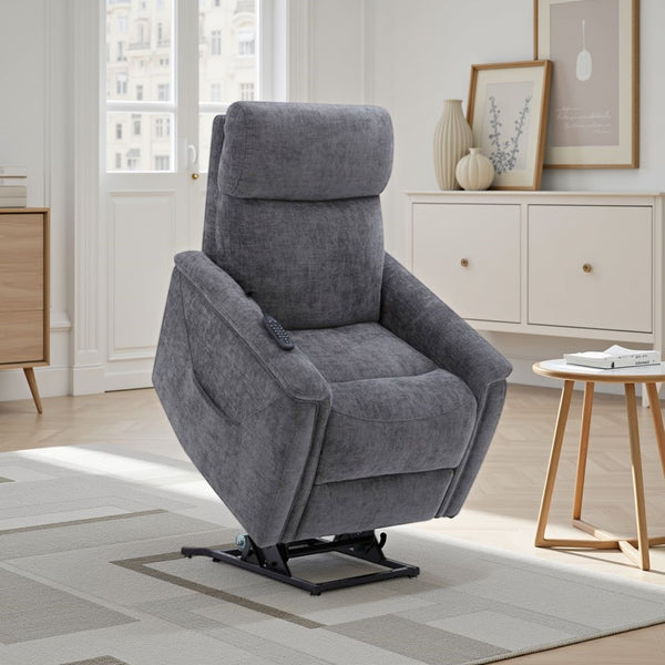 Flexsteel Zero Gravity Luma Fabric Power Lift Recliner with Power Headrest, Lumbar, Heat & Massage in Charcoal