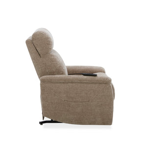 Flexsteel Zero Gravity Luma Fabric Power Lift Recliner with Power Headrest, Lumbar, Heat & Massage in Light brown