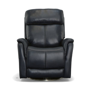 Flexsteel View Leather Power Swivel Recliner with Power Headrest in Ocean