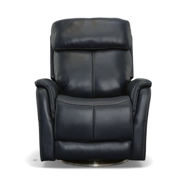 Flexsteel View Leather Power Swivel Recliner with Power Headrest in Ocean