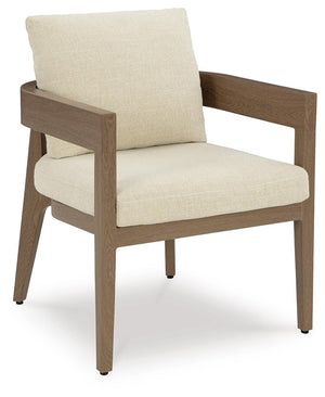 Serene Bay Outdoor Dining Arm Chair with Cushion Dark Brown/White
