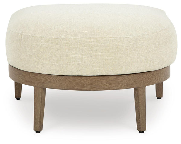 Serene Bay Outdoor Ottoman with Cushion Dark Brown/White