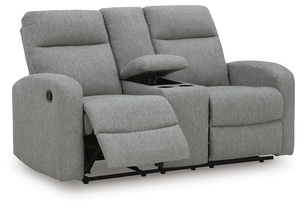 Gauntlet Reclining Fabric Console Loveseat Sterling