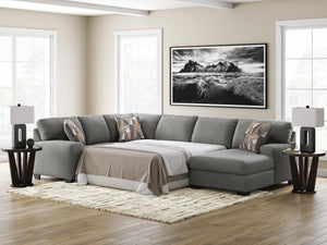Clarington 3-Piece Sleeper Fabric Sectional with Chaise Greystone