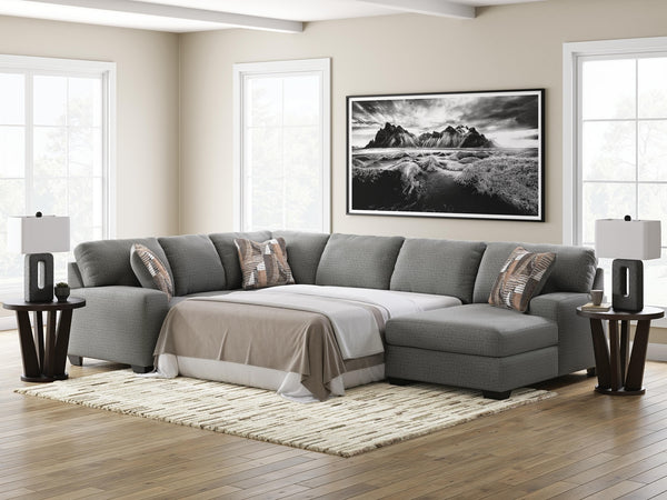 Clarington 3-Piece Sleeper Fabric Sectional with Chaise Greystone