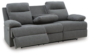 Side-Swipe Reclining Fabric Sofa with Drop Down Table Charcoal