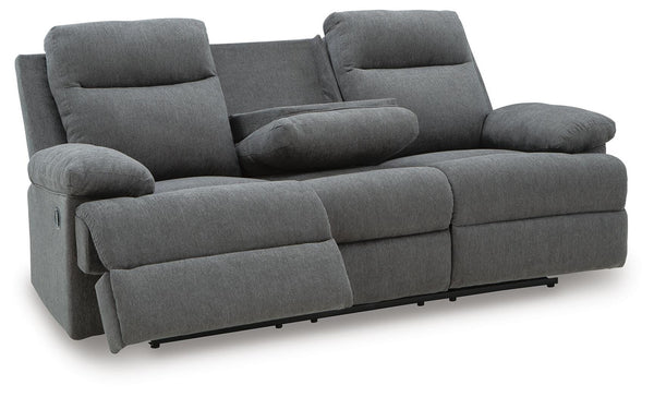 Side-Swipe Reclining Fabric Sofa with Drop Down Table Charcoal