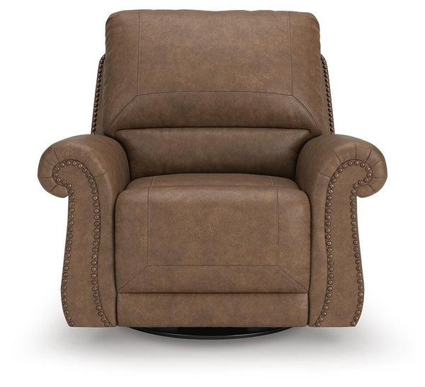 Chasemore Swivel Manual Glider Recliner with Nailhead Trim Earth