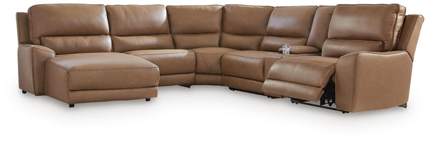 DeepWakes P2 6-Piece Power Reclining Leather Zero Gravity Sectional with Chaise Caramel