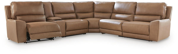 DeepWakes P2 6-Piece Reclining Leather Zero Gravity Sectional with Storage Console Caramel