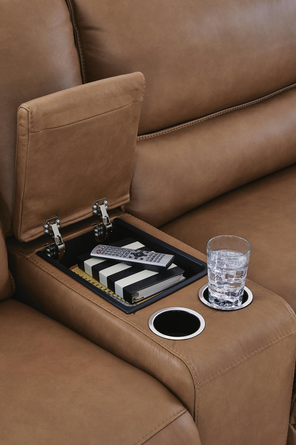 DeepWakes P2 3-Piece Power Reclining Leather Zero Gravity Sectional with Chaise Caramel