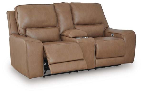 DeepWakes P2 Zero Gravity Power Leather Reclining Adjustable Headrest Console Loveseat Caramel