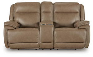 Glencroft Zero Gravity P2 Power Leather Reclining Adjustable Headrest Console Loveseat Sahara