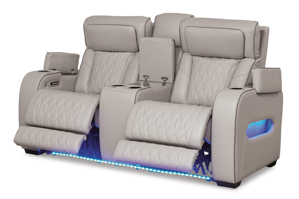 Boyington Zero Gravity P2 Power Leather Reclining Adjustable Headrest Console Loveseat Gray