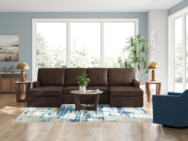 McDowlan 3-Piece Leather Stationary Sectional with Double Chaise Coffee