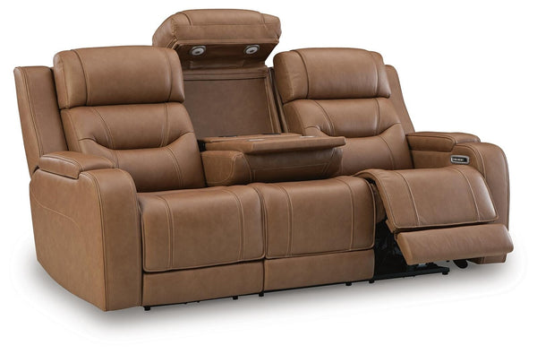 Knightington P3 Power Leather Reclining Zero Gravity Sofa with Audio Seating Caramel
