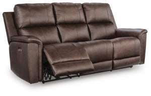 Bleckley Power Adjustable Headrest Leather Reclining Sofa Espresso