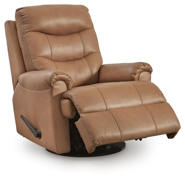 Flynwood Leather Swivel Glider Manual Recliner Butternut