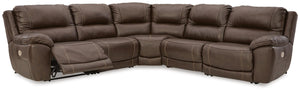 Dunleith P2 5-Piece Power Reclining Leather Zero Gravity Sectional With Adjustable Head & Foot & USB Chocolate