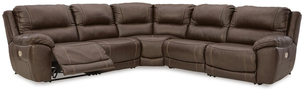 Dunleith P2 5-Piece Power Reclining Leather Zero Gravity Sectional With Adjustable Head & Foot & USB Chocolate