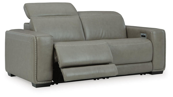 Correze 2-Piece Power Reclining Leather Sectional With Adjustable Head & Foot & USB Gray