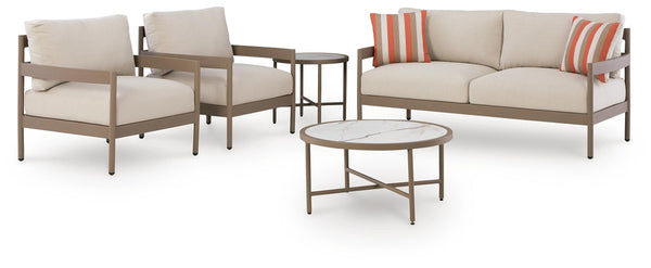 Bluff Trail Outdoor Loveseat, Chairs & Table Set Beige