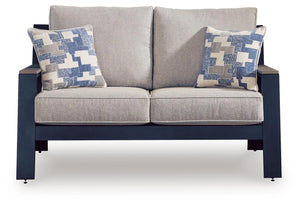 East Beach Outdoor Loveseat with Cushion Navy Blue/Driftwood