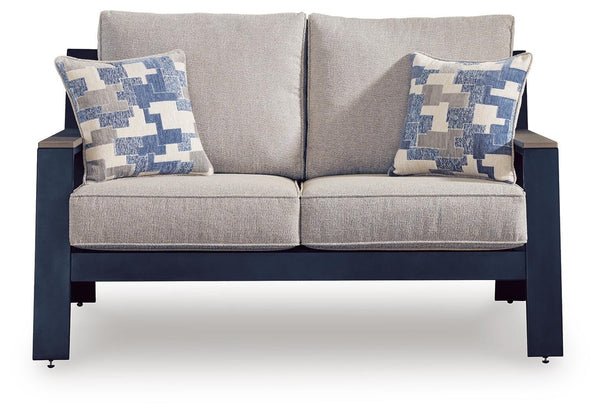 East Beach Outdoor Loveseat with Cushion Navy Blue/Driftwood