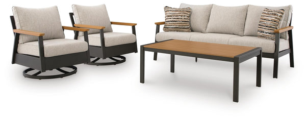 Carmel Highlands Outdoor 4-Piece Sofa, Swivel Chairs & Table Set Dark Brown