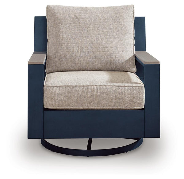 East Beach Outdoor Swivel Glider Chair with Cushion Navy Blue/Driftwood